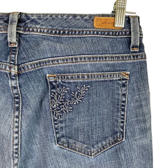 Eddie Bauer Sz 12 Vtg Y2K Floral Embroidered Bootcut Jeans Mid Blue Stone Washed - Picture 7 of 16